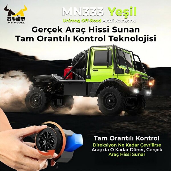 MN Model MN333 1/18 Mercedes Unimog U4000 4WD RC Crawler Offroad Uzaktan Kumandalı Yeşil Arazi Aracı