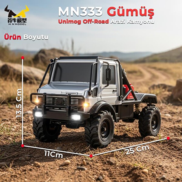 MN Model MN333 1/18 Mercedes Unimog U4000 4WD RC Crawler Offroad Uzaktan Kumandalı Gümüş Arazi Aracı
