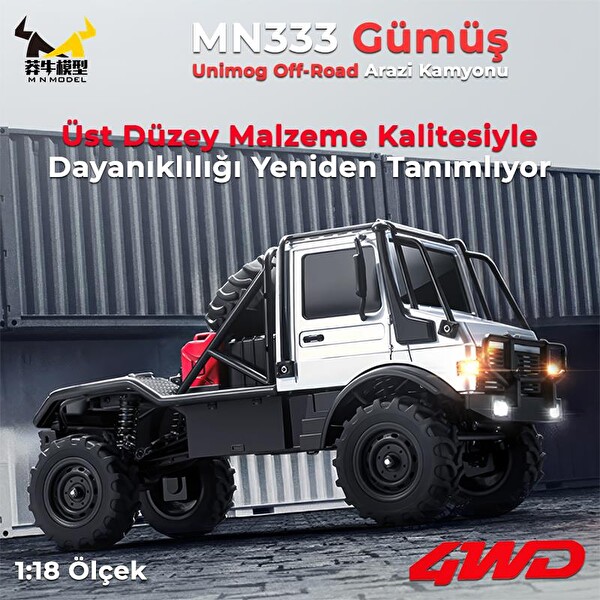 MN Model MN333 1/18 Mercedes Unimog U4000 4WD RC Crawler Offroad Uzaktan Kumandalı Gümüş Arazi Aracı