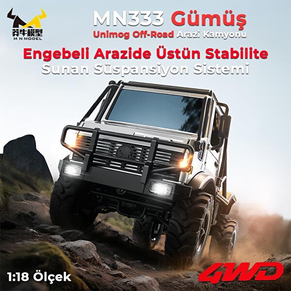 MN Model MN333 1/18 Mercedes Unimog U4000 4WD RC Crawler Offroad Uzaktan Kumandalı Gümüş Arazi Aracı
