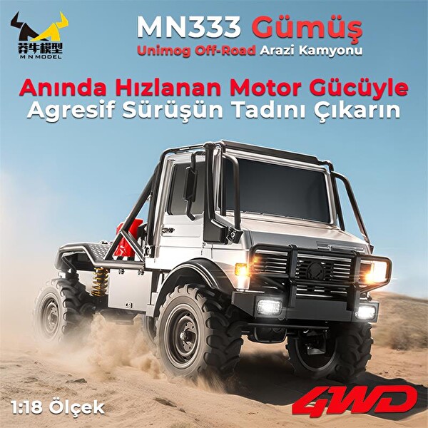 MN Model MN333 1/18 Mercedes Unimog U4000 4WD RC Crawler Offroad Uzaktan Kumandalı Gümüş Arazi Aracı