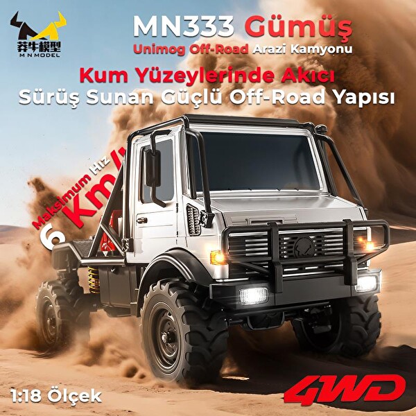 MN Model MN333 1/18 Mercedes Unimog U4000 4WD RC Crawler Offroad Uzaktan Kumandalı Gümüş Arazi Aracı
