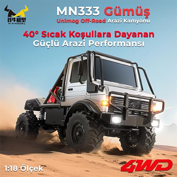 MN Model MN333 1/18 Mercedes Unimog U4000 4WD RC Crawler Offroad Uzaktan Kumandalı Gümüş Arazi Aracı