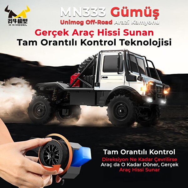 MN Model MN333 1/18 Mercedes Unimog U4000 4WD RC Crawler Offroad Uzaktan Kumandalı Gümüş Arazi Aracı