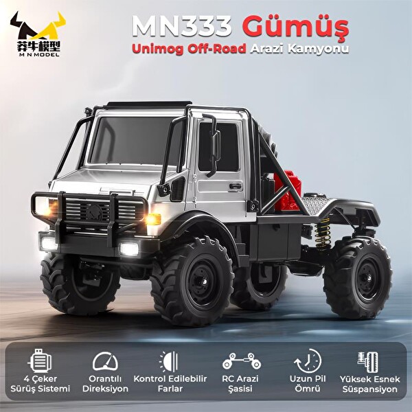 MN Model MN333 1/18 Mercedes Unimog U4000 4WD RC Crawler Offroad Uzaktan Kumandalı Gümüş Arazi Aracı