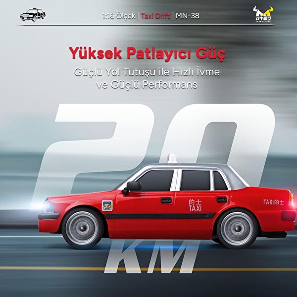 MN Model MN38 1/16 4WD LED Işıklı Onroad Racing Car W-Gyro 2.4GHZ RTR Kırmızı Uzaktan Kumandalı Taxi RC Drift Arabası