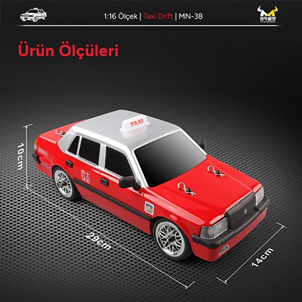 MN Model MN38 1/16 4WD LED Işıklı Onroad Racing Car W-Gyro 2.4GHZ RTR Kırmızı Uzaktan Kumandalı Taxi RC Drift Arabası