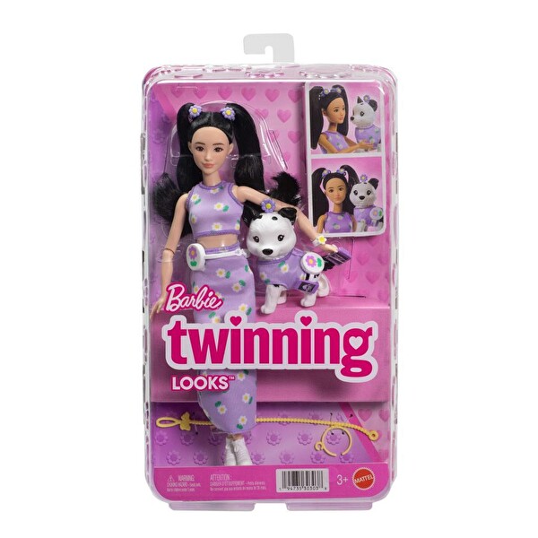 Barbie Uyumlu Dostlar Siyah Saçlı Bebek ve Köpekçiği JFP39