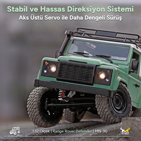 MN Model MN90 1/12 Land Rover Defender D90 4WD RC Model Crawler Offroad Uzaktan Kumandalı Araba Arazi Aracı RTR Yeşil MN-90