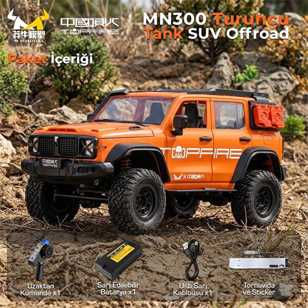 MN Model MN300 1/12 Tank SUV 4WD RC Crawler Offroad Uzaktan Kumandalı Araba Arazi Aracı Model Car RTR Turuncu MN-300