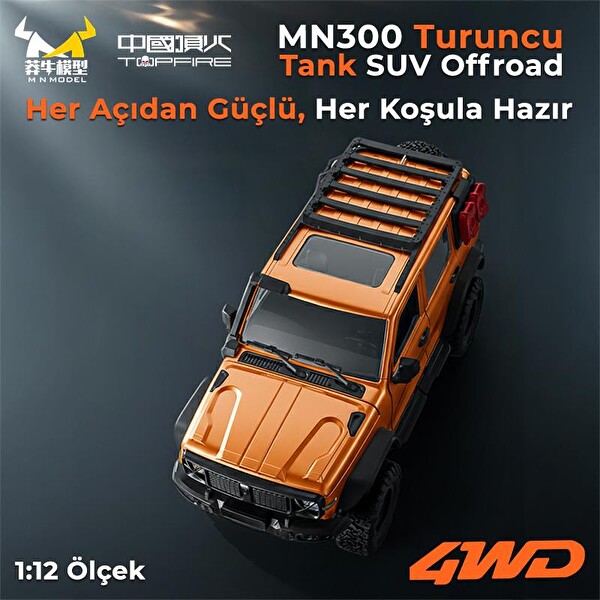 MN Model MN300 1/12 Tank SUV 4WD RC Crawler Offroad Uzaktan Kumandalı Araba Arazi Aracı Model Car RTR Turuncu MN-300