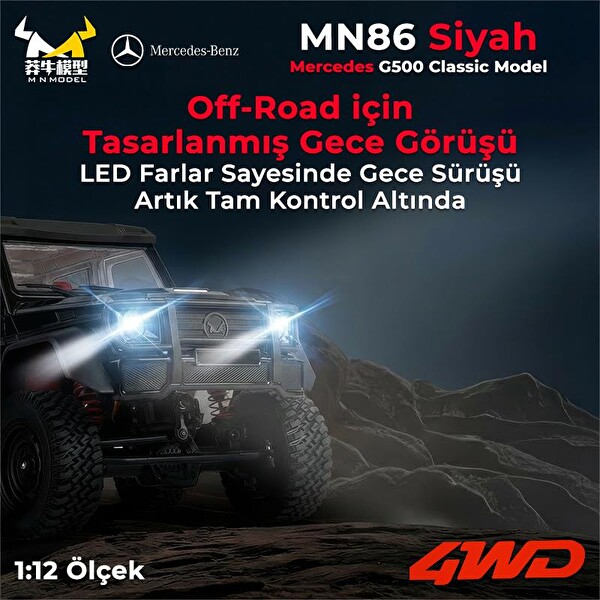 MN Model MN86 1/12 G-Wagon Mercedes G500 4WD RC Crawler Offroad Uzaktan Kumandalı Araba Arazi Aracı RC Model Car RTR Siyah