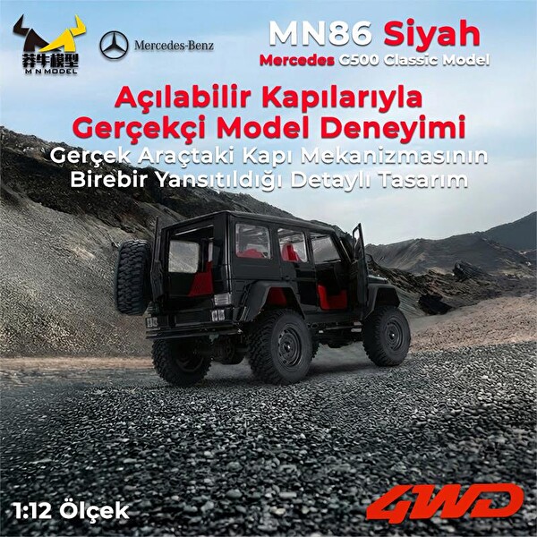 MN Model MN86 1/12 G-Wagon Mercedes G500 4WD RC Crawler Offroad Uzaktan Kumandalı Araba Arazi Aracı RC Model Car RTR Siyah