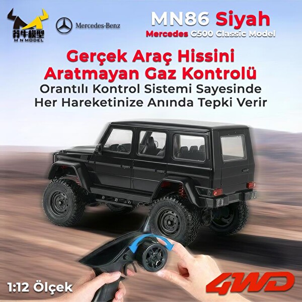 MN Model MN86 1/12 G-Wagon Mercedes G500 4WD RC Crawler Offroad Uzaktan Kumandalı Araba Arazi Aracı RC Model Car RTR Siyah