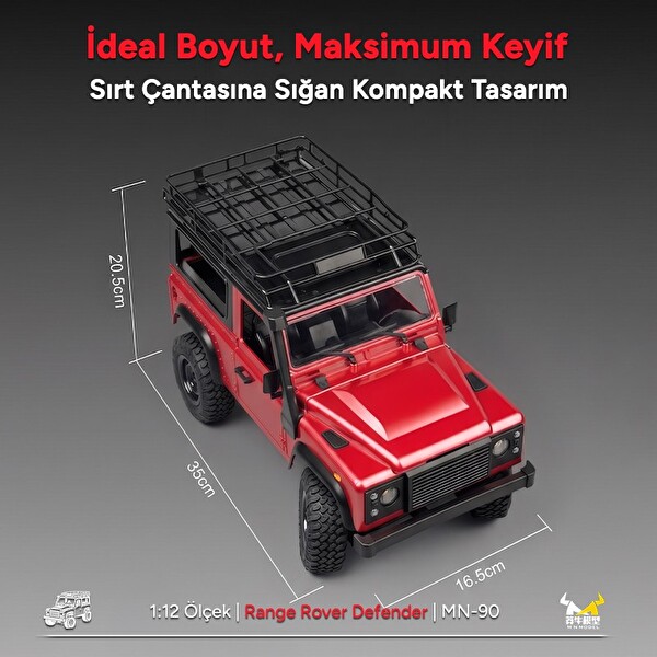 MN Model MN90 1/12 Land Rover Defender D90 4WD RC Model Crawler Offroad Uzaktan Kumandalı Araba Arazi Aracı RTR Kırmızı MN-9