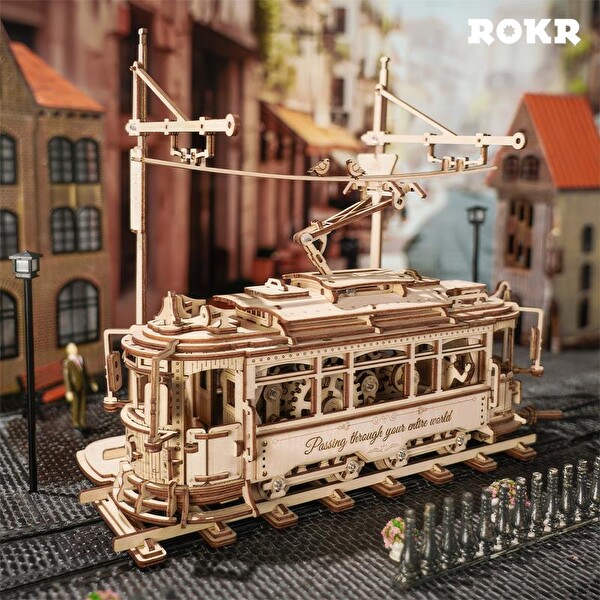 Rokr LK801 Klasik Tramvay DIY Ahşap 3D Wooden Puzzle 3D Model Kit Detaylı Dekoratif Minyatür Maket Model Seti