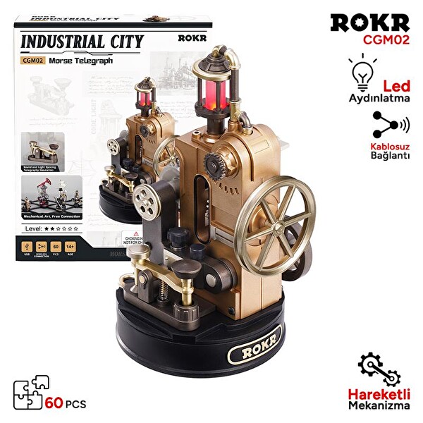 Rokr CGM02 Morse Telegraph DIY Mechanical Hareketli ve Işıklı 3D Puzzle Maket Model Seti