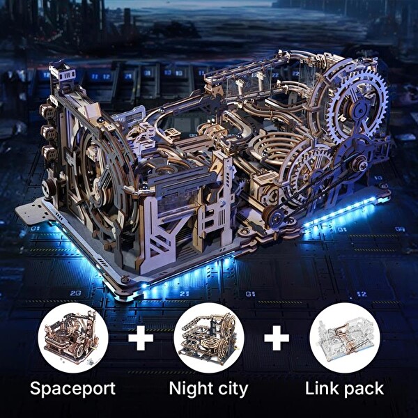 Rokr LGC01 Marble Spaceport Marble Run DIY Ahşap 3D Wooden Puzzle Minyatür Maket Model Seti