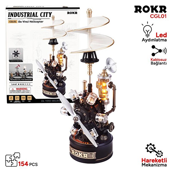 Rokr CGL01 Leonardo Da Vinci’s Helicopter DIY Mechanical 3D Model Kit Detaylı Dekoratif Hobi Seti