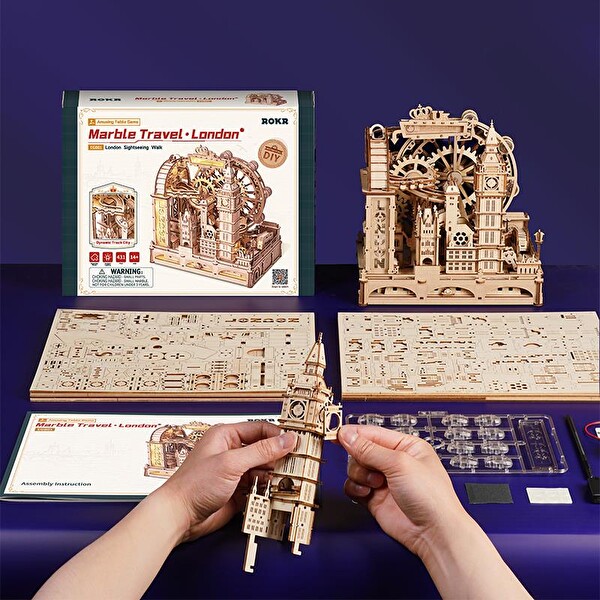 Rokr EGB01 Marble Travel London Marble Run DIY Ahşap 3D Wooden Puzzle Y Minyatür Maket Model Seti