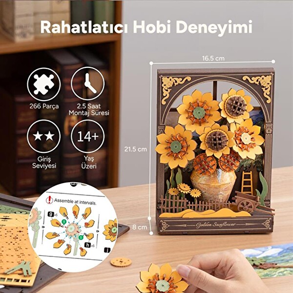 Rowood TH002 Ayçiçeği DIY Ahşap 3D Wooden Puzzle Detaylı Dekoratif Minyatür Maket Model Seti