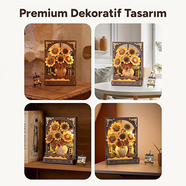 Rowood TH002 Ayçiçeği DIY Ahşap 3D Wooden Puzzle Detaylı Dekoratif Minyatür Maket Model Seti