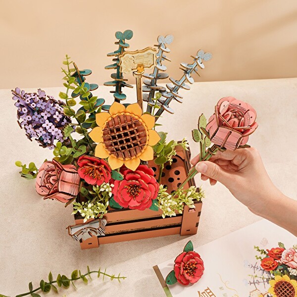 Rowood TW02H Çiçek Kutusu DIY Ahşap 3D Wooden Puzzle Detaylı Dekoratif Minyatür Maket Model Seti