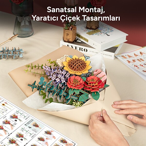 Rowood TW01H Çiçek Buketi Wooden DIY Ahşap 3D Wooden Puzzle Detaylı Dekoratif Minyatür Maket Model Seti