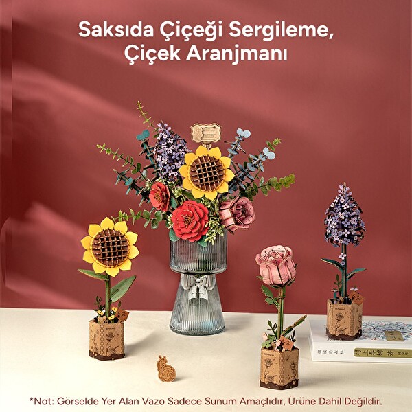 Rowood TW01H Çiçek Buketi Wooden DIY Ahşap 3D Wooden Puzzle Detaylı Dekoratif Minyatür Maket Model Seti