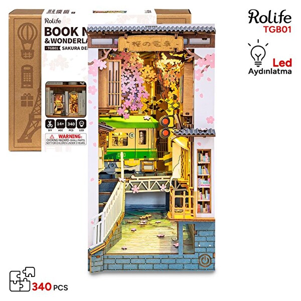 Rolife TGB01 Sakura Densya Kitap Köşesi Book Nook DIY Minyatür Maket Model Seti Mini Dollhouse 3D Ahşap Dekoratif Hobi Kiti