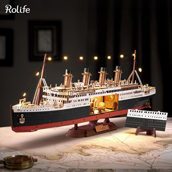Rolife TGL02 Gemi 1912 Eternal Atlantic Voyager DIY Minyatür Maket Model Seti Ahşap 3D Wooden Puzzle Hobi Oyuncak Kiti