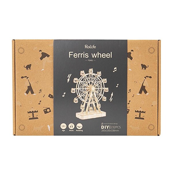 Rolife TGN01 Dönme Dolap Görünümlü Müzik Kutusu DIY Minyatür Maket Model Seti Ahşap 3D Wooden Puzzle Eğitici Hobi Kiti