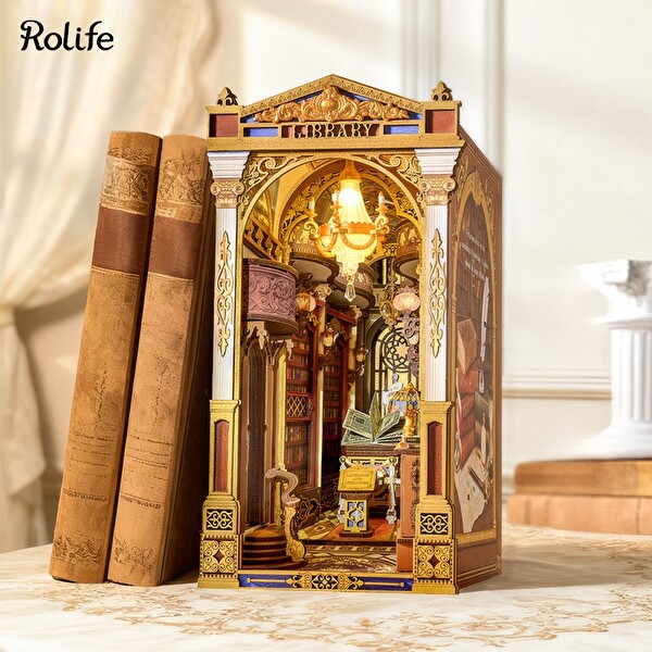 Rolife TGB16 Library of Wonders Kitap Köşesi Book Nook DIY Minyatür Maket Model Seti Mini Dollhouse 3D Ahşap Dekoratif Kiti