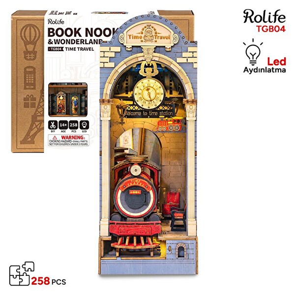 Rolife TGB04 Time Travel Kitap Köşesi Book Nook DIY Minyatür Maket Model Seti Mini Dollhouse 3D Ahşap Dekoratif Hobi Kiti