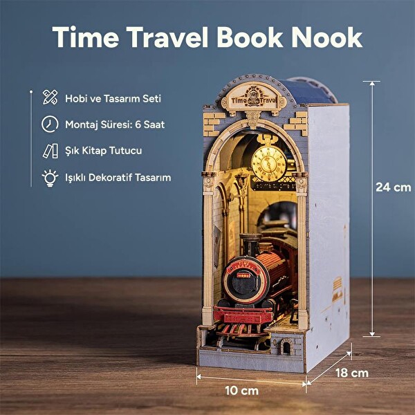 Rolife TGB04 Time Travel Kitap Köşesi Book Nook DIY Minyatür Maket Model Seti Mini Dollhouse 3D Ahşap Dekoratif Hobi Kiti