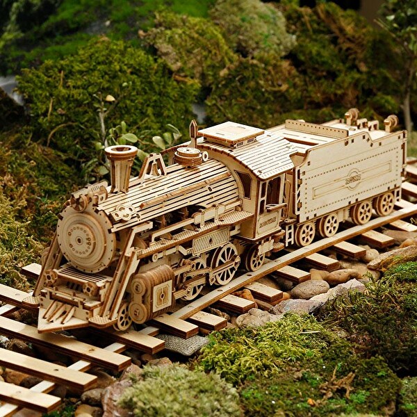 Rokr MC501 Lokomotif Tren Prime Steam Express DIY Minyatür Maket Model Seti Ahşap 3D Wooden Puzzle Detaylı Dekoratif Hobi Kiti