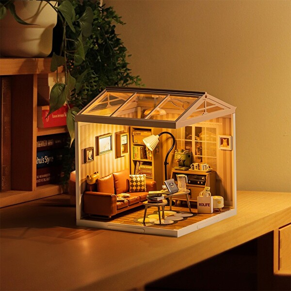 Rolife DW007 Konforlu Oturma Odası Cozy Living Lounge DIY Minyatür Maket Model Seti Mini Dollhouse 3D Ahşap Hobi Kiti
