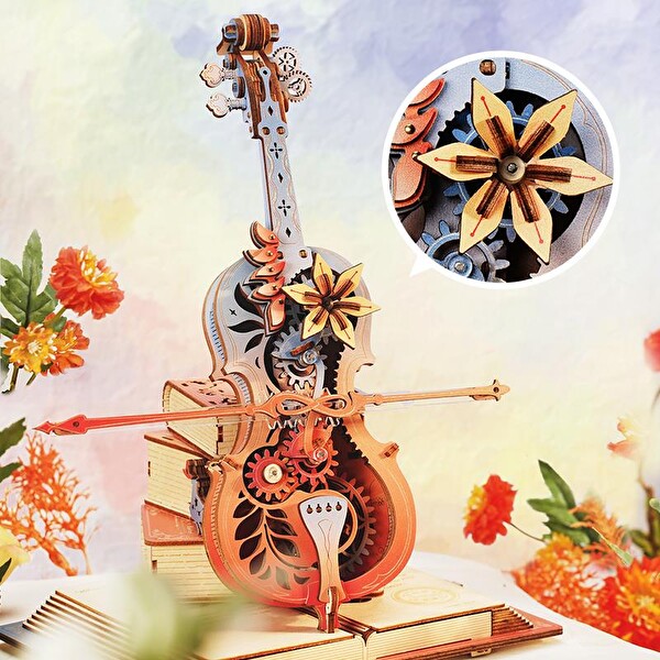 Rokr AMK63M Çello Müzik Kutusu Symphony of Gorgeous Dreams Music Box DIY Mechanical 3D Wooden Puzzle Maket Model Seti Hobi Kiti