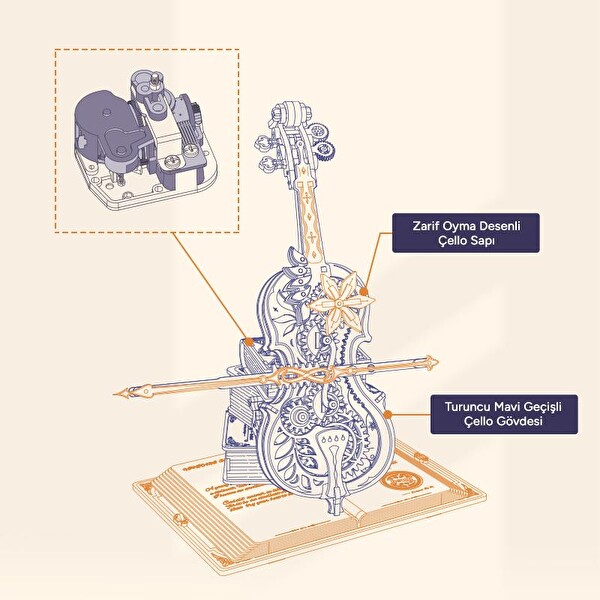 Rokr AMK63M Çello Müzik Kutusu Symphony of Gorgeous Dreams Music Box DIY Mechanical 3D Wooden Puzzle Maket Model Seti Hobi Kiti