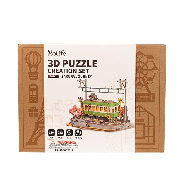 Rolife TGS02 Lokomotif Tren Sakura Journey DIY Minyatür Maket Model Seti Ahşap 3D Wooden Puzzle Eğitici Hobi Tasarım Kiti