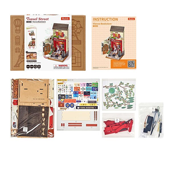 Rolife DG183 Vienna Bookstore Kitap Köşesi Book Nook DIY Minyatür Maket Model Seti Mini Dollhouse 3D Ahşap Dekoratif Hobi Kiti