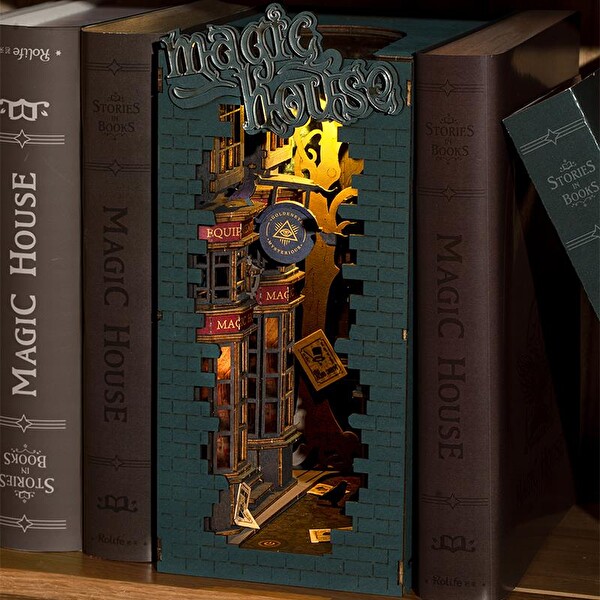 Rolife TGB03 Magic House Kitap Köşesi Book Nook DIY Minyatür Maket Model Seti Mini Dollhouse 3D Ahşap Dekoratif Hobi Kiti