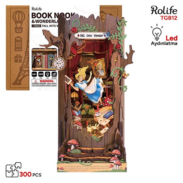 Rolife TGB12 Fall into Wonder Kitap Köşesi Book Nook DIY Minyatür Maket Model Seti Mini Dollhouse 3D Ahşap Dekoratif Hobi Kiti
