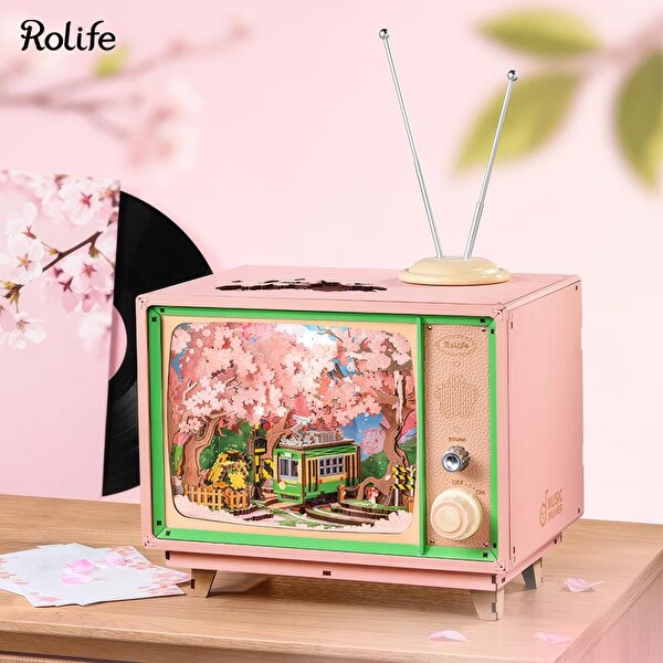 Rolife AMT02 TV Görünümlü Müzik Kutusu Sakura Dreamy Tour DIY Minyatür Maket Model Seti Ahşap 3D Wooden Puzzle Hobi Kiti