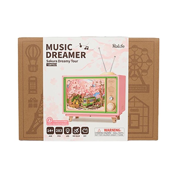 Rolife AMT02 TV Görünümlü Müzik Kutusu Sakura Dreamy Tour DIY Minyatür Maket Model Seti Ahşap 3D Wooden Puzzle Hobi Kiti