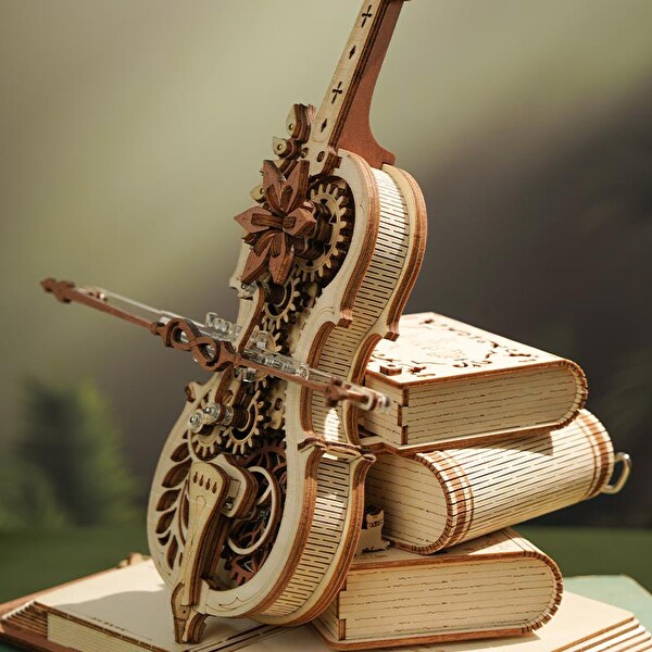 Rokr AMK63 Çello Müzik Kutusu Magic Cello Music Box DIY Mechanical 3D Wooden Puzzle Maket Model Seti Detaylı Dekoratif Hobi Kiti