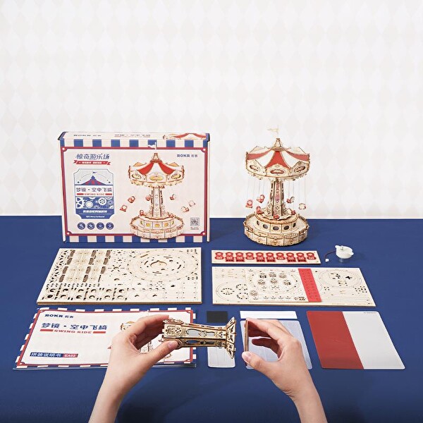 Rokr EA02 Dönme Dolap Müzik Kutusu Swing Ride Music Box DIY 3D Wooden Puzzle Maket Model Seti Detaylı Dekoratif Hobi Kiti