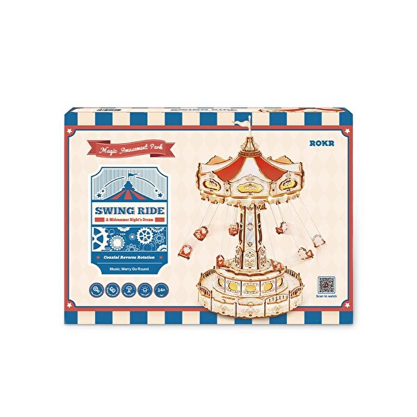 Rokr EA02 Dönme Dolap Müzik Kutusu Swing Ride Music Box DIY 3D Wooden Puzzle Maket Model Seti Detaylı Dekoratif Hobi Kiti
