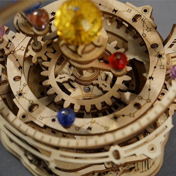 Rokr AMK51 Müzik Kutusu Starry Night Music Box DIY Mechanical 3D Wooden Puzzle Maket Model Seti Detaylı Dekoratif Hobi Kiti