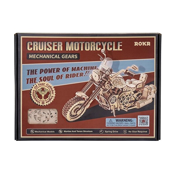 Rokr LK504 Motosiklet Cruiser Motorcycle DIY Minyatür Maket Model Seti Ahşap 3D Wooden Puzzle Detaylı Dekoratif Hobi Kiti